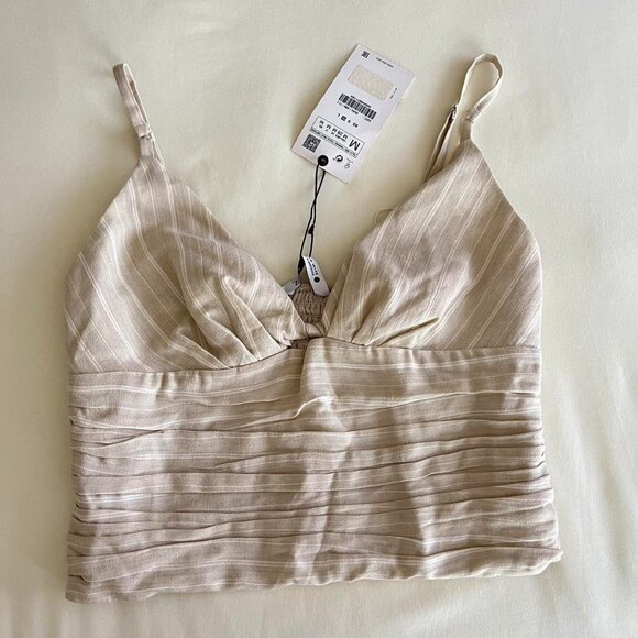 NWT Zara cream‎ crop top size medium - Picture 1 of 3